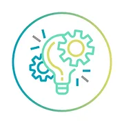 An icon of a idea bulb with green and blue color with white background